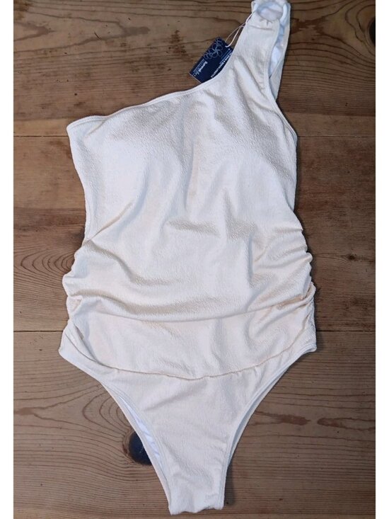 Summer Mae Other - Summer Mae Maternity Swimsuit SZ M Cream One Piece One Shoulder Ribbed Pregnancy